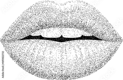 Stylized Black and White Stippled Lips with Open Mouth