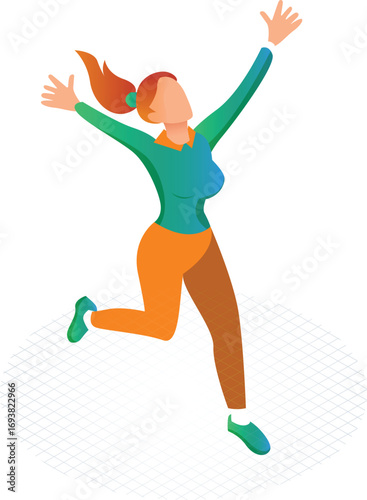 Business concept infographic design. Businesswoman 3D character flat ambitious People. Career ambition changing role winning Startup group training goal setting and team management illustration