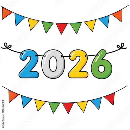 Vector illustration of bunting flags and colorful numbers 2026