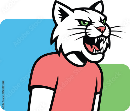Fierce white tiger mascot roars with aggression, ready for action and victory