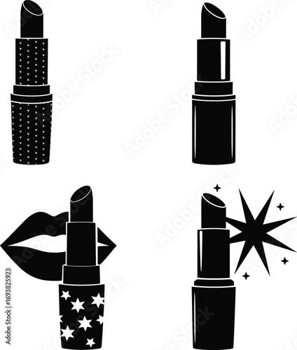 Lipstick silhouette icons for beauty and makeup, cosmetic product illustration, fashion symbol, glamorous lips and lipsticks, vector style design element