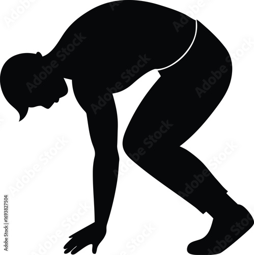 Silhouette of person bending sideways athletic pose top view vector