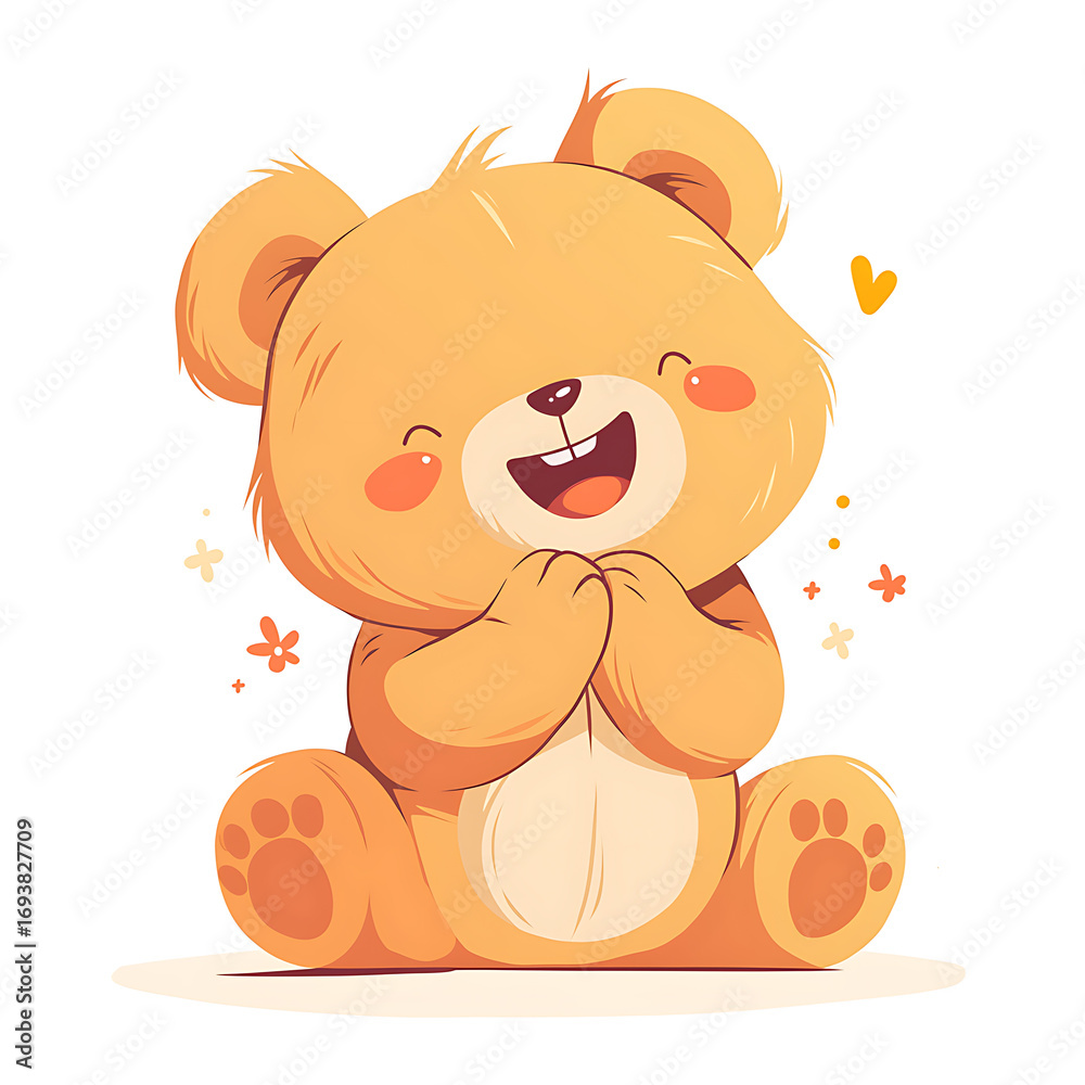 Obraz premium A cute cartoon bear illustrated in a playful and charming style. The bear has a soft, friendly expression, rounded shapes, and warm colors, perfect for children’s books, stickers, or T-shirt designs.