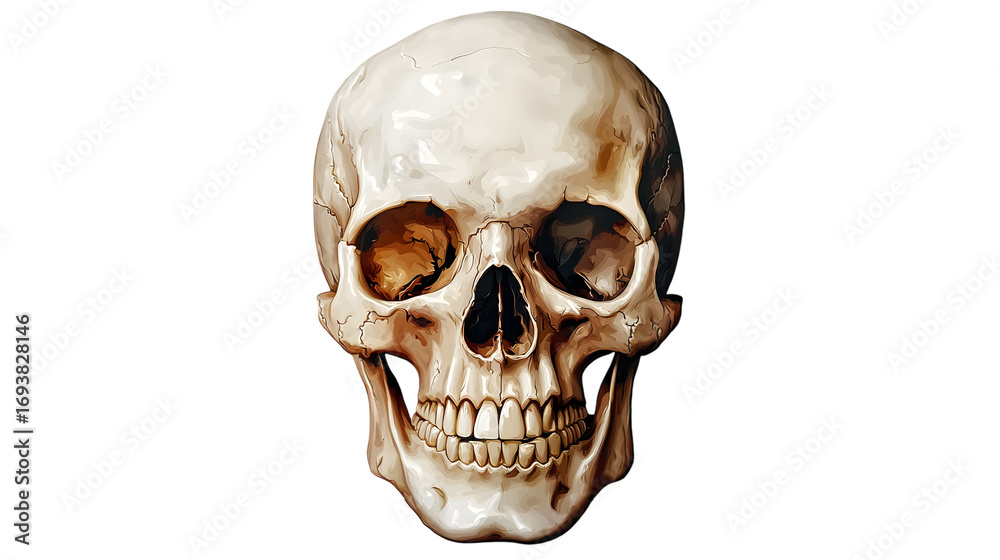 Obraz premium Realistic human skull isolated on a transparent background..