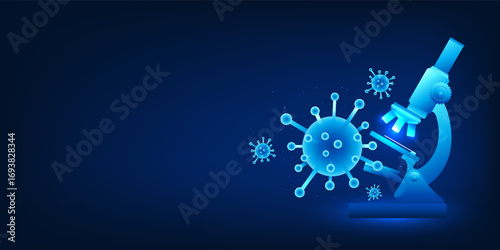 Microscope analyzing viruses in a laboratory to develop antiviral drugs for modern medical treatment. This concept represents biotechnology research, pharmaceutical innovation,healthcare advancement