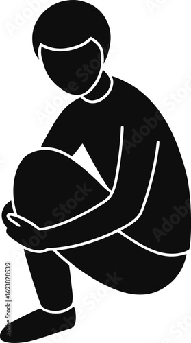Silhouette person sitting sideways top view embracing knees vector