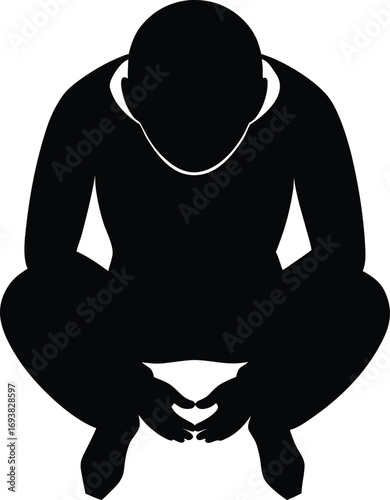 Silhouette of a crouched person deep in thought top view vector