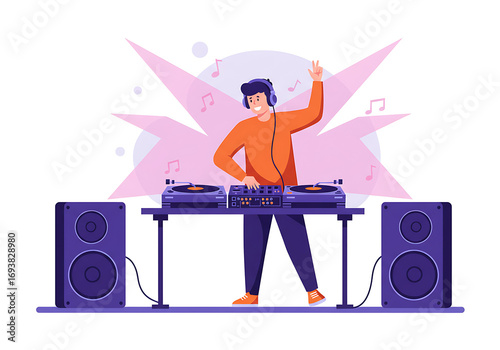 DJ Playing Music with Turntables at Festival