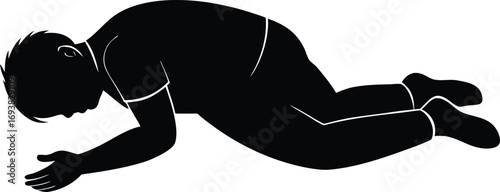 Silhouette of person lying curled on ground vector