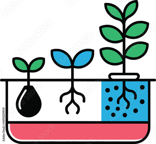 Vibrant plants showing growth stages in a modern hydroponic system for innovation