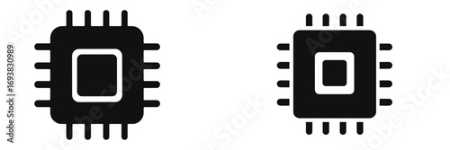 Contrast of two computer chip designs showcased in black and white illustrating modern technology
