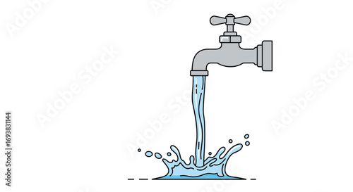 Flowing water from a household tap creating splash and ripples illustration