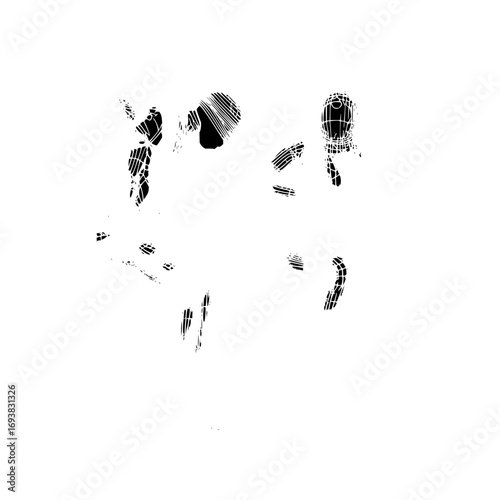 Abstract black and white art drawing of figures with line shading and geometric shapes design element illustration