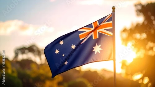 Australian flag waving outdoor sun