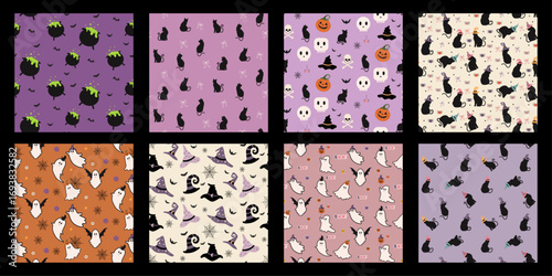 Vintage Halloween Elements Seamless Pattern for Retro Fabric, Wallpaper, Textile, Home Decor, Wrapping Paper, Scrapbooking