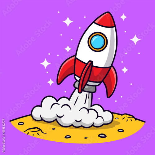 Rocket Landed on The Moon Illustration.