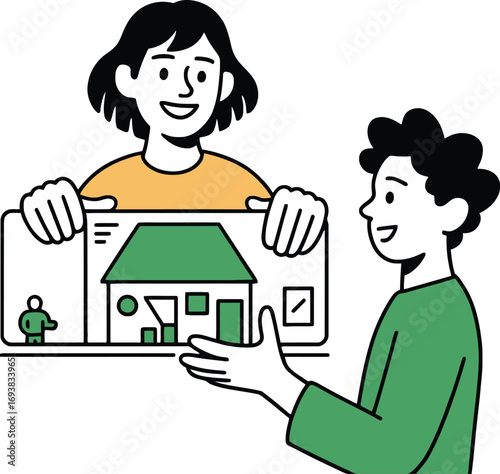 Happy couple plans dream home design together, envisioning future living