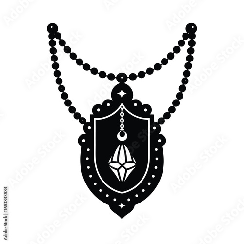 Golden Cartouche Hanging on Beaded Ancient Necklace