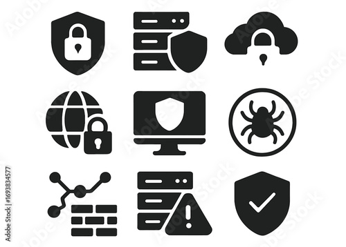 Security icons representing various aspects of cybersecurity in a digital context