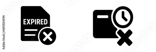 Expired document and delivery time icon symbols displayed side by side in a clean design
