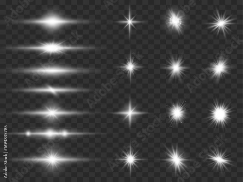 A set of transparent light streaks creates elegant motion across the scene. Soft explosions of white light add contrast and brilliance. Suitable for modern, clean, or futuristic designs. 