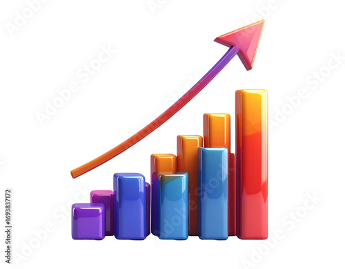 Free Download Dynamic 3D business graph with up arrow on white background - GFXLoad