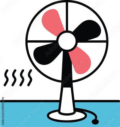 Cooling electric fan graphic illustration, providing refreshing air in a stylized design
