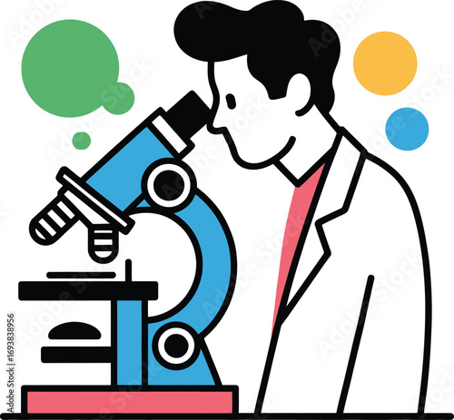 Scientist analyzing sample with microscope in modern laboratory, research and discovery