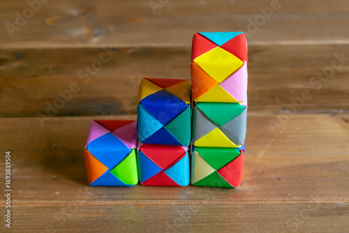 Colorful step-up image, 3 steps,  handmade origami