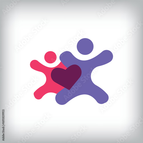 A unique, united family and lover heart logo design. It features a simple design style and is suitable for companies.
