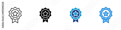 Achievement Badge Multiple Style Icon Vector Design - Award ribbon with a star, symbolizing recognition, quality, or accomplishment