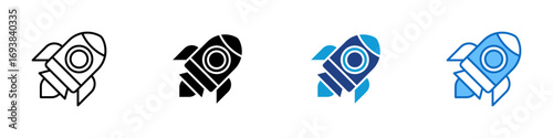 Energy Launch Multiple Style Icon Vector Design - Rocket with power symbol, representing startup, energy boost, growth acceleration, or innovation launch