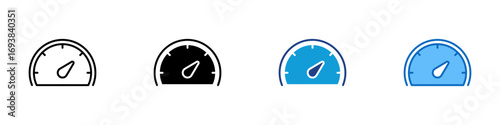 Speed Meter Multiple Style Icon Vector Design - Gauge dial showing increased speed, representing performance, efficiency, or acceleration