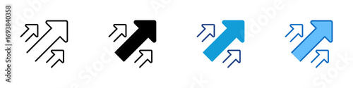 Growth Arrows Multiple Style Icon Vector Design - Multiple upward arrows with curved tips, representing business growth, success, or progress boost