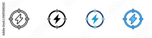 Energy Target Multiple Style Icon Vector Design - Circular target with a lightning symbol at the center, symbolizing focused power or performance goal