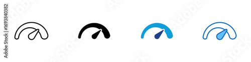 Performance Indicator Multiple Style Icon Vector Design - Semi-circle gauge with arrow, indicating speed level or performance status
