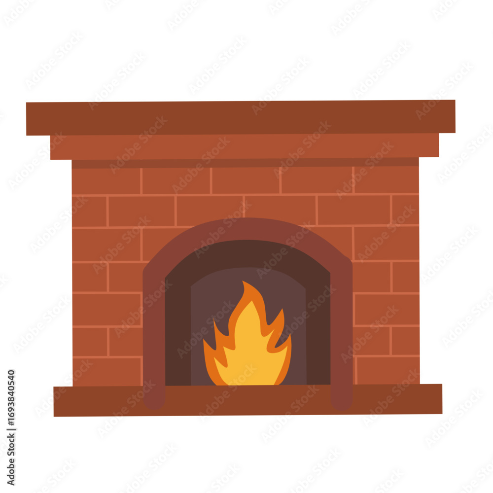 Fototapeta premium Cozy Fireplace Illustration – Warm Home Interior with Fire