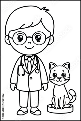 Cartoon veterinarian with stethoscope and cat doctor
