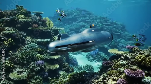 Submarine underwater coral reefs