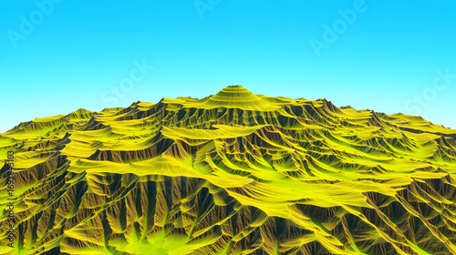 Background concept - Erosion - Aerial view of hilly landscape mountainous territory - 3D rendering digital terrain model with hypsometric colorization green, bump