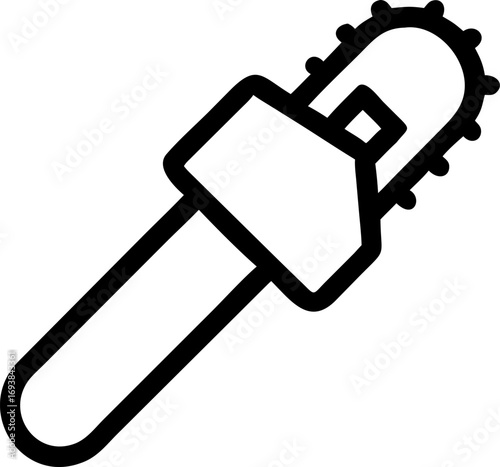 Minimalist vector graphic of a chainsaw power tool. Simple outline symbol for lumberjack, woodworking, or construction concepts