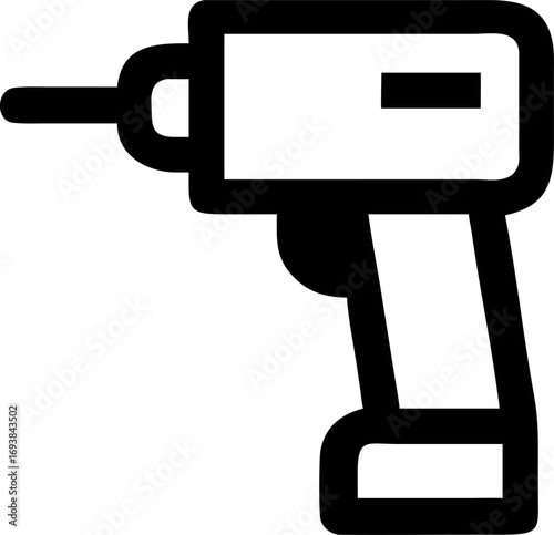 Sleek line art icon depicting a modern power drill, an essential tool for construction, home improvement, and DIY projects, symbolizing practical work and utility