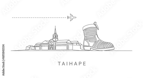 Taihape Skyline with New Zealand, Boot Monument, and Plane.