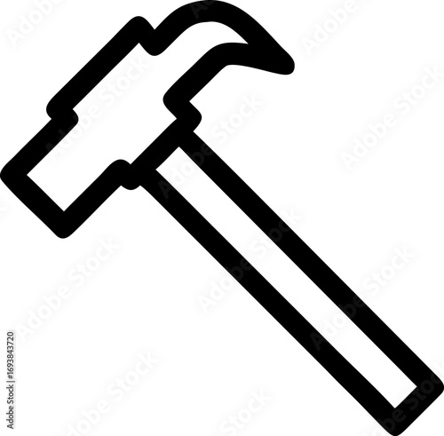 Simple black line icon of a hammer tool, representing the concept of construction, repair, and craftsmanship