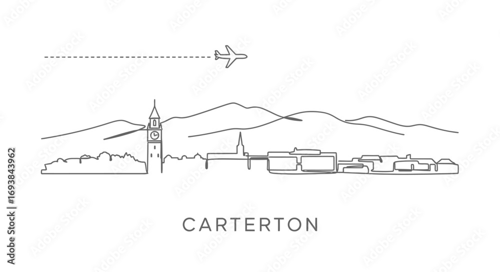 Obraz premium Carterton Skyline Vector with New Zealand, and Plane.