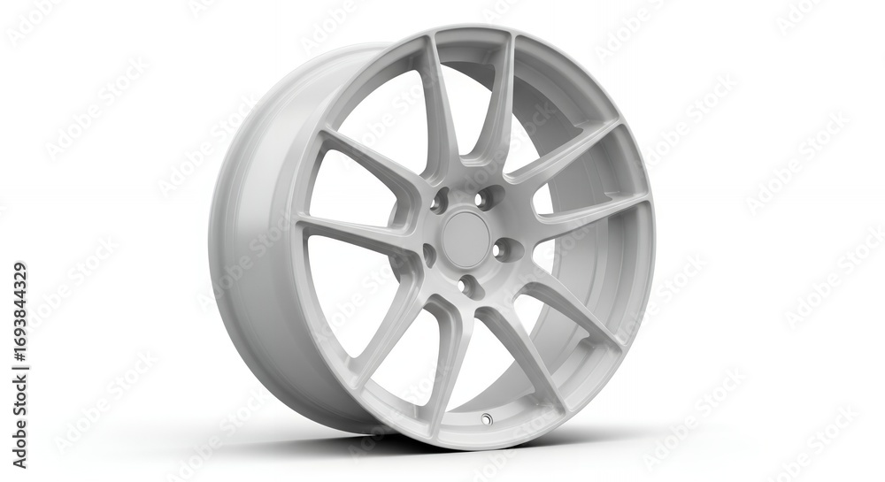 Obraz premium Sleek white alloy wheel showcases modern automotive design and performance upgrades for discerning drivers