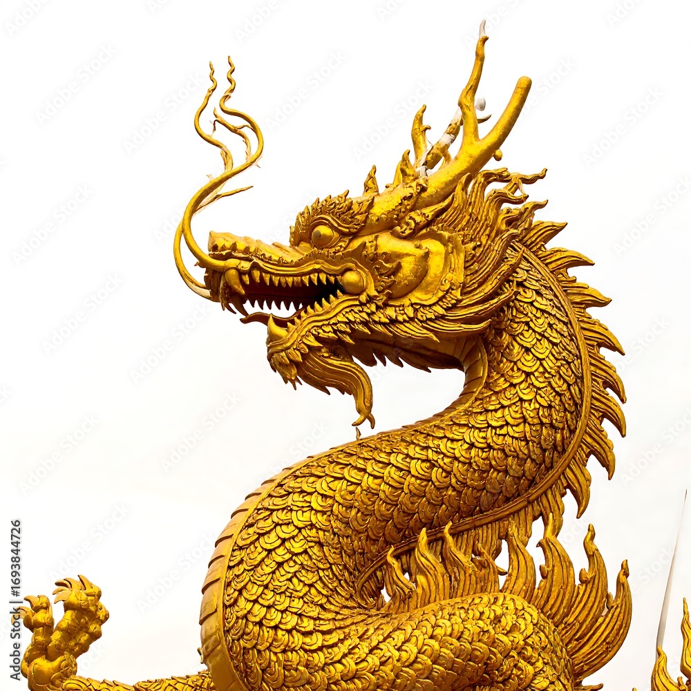 Fototapeta premium Golden dragon statue head and neck