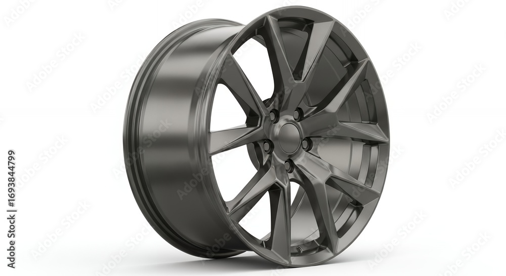 Fototapeta premium Sleek modern alloy car wheel with intricate spoke design, perfect for automotive customization and performance upgrades.