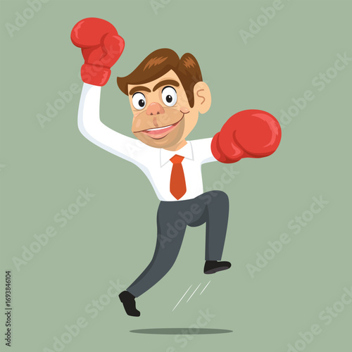 Monkey Business With Boxing Gloves Punching.