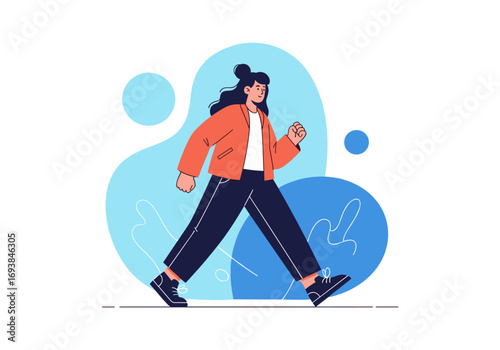 A young woman engaged in a brisk walk outdoors enjoying her daily exercise routine